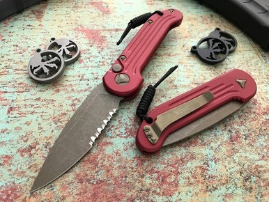 Microtech LUDT Red Auto Bronze M390 Part Serrated 135-14RD