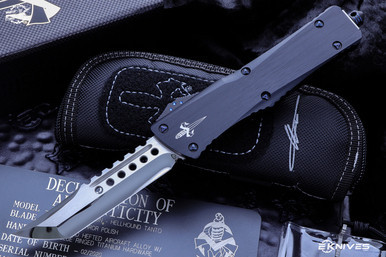 Marfione Custom Combat Troodon Hellhound Blue Ringed Accents 3.8" Tanto Mirror Polished