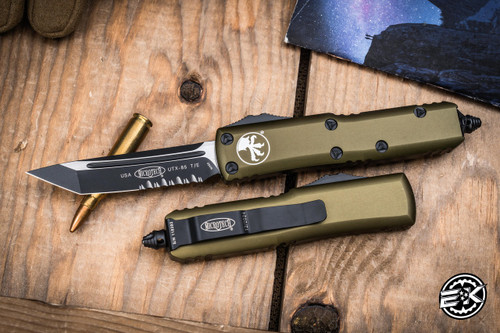 Microtech UTX-85 OTF Automatic Knife OD Green 3" M390 Black Tanto Serrated 233-2OD