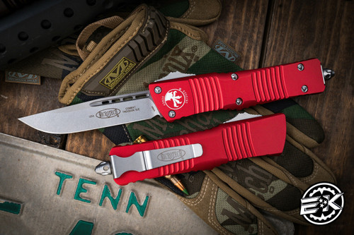 Microtech Combat Troodon OTF Automatic Knife Red 3.8\" Drop Point Stonewash 143-10RD
