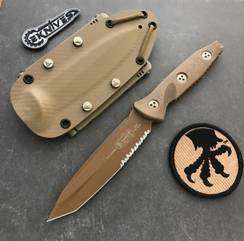 Microtech Socom Alpha Tan G10 Tanto 5" PVD Part Serrated 114-2PVDTN