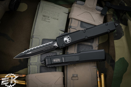 Microtech Ultratech OTF Automatic Knife Black 3.4\" Black Dagger Serrated 122-3T