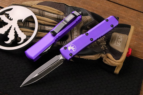 Microtech Ultratech OTF Automatic Knife Purple 3.4\" Dagger Black 122-1PU
