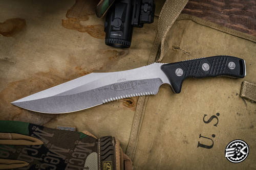 Microtech Arbiter Fixed Blade Stonewash 8.5\" Stonewash Serrated 104-11 