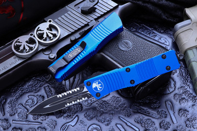 Microtech Troodon Blue OTF D/E 3" Dagger Black Serrated 138-2BL