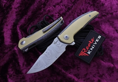 Reate Knives J.A.C.K. Integral Knife Flame Titanium/Brass Inlay 3.9" Damasteel