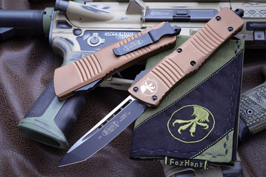 Microtech Combat Troodon Tan OTF Automatic Knife 3.8" M390 Tanto 144-1TA
