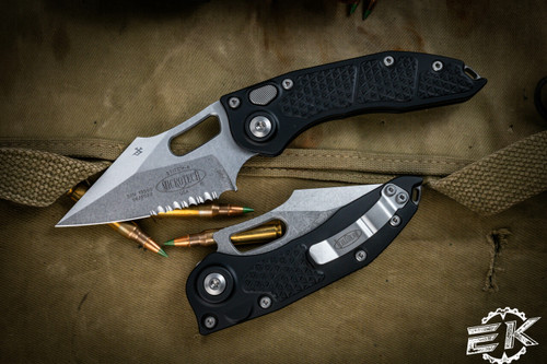 Microtech/Borka Blades Stitch Auto Knife 3.75\" Stonewash Serrated 169-11