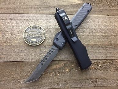 Microtech Ultratech Hellhound CF Top Blue Ringed TE Damascus 119-16CF