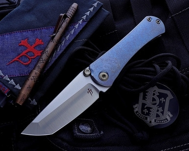 Borka Blades SBTF Blue Anodized Titanium Satin Tanto M390 2018 (Borka Hank/Pen Included)