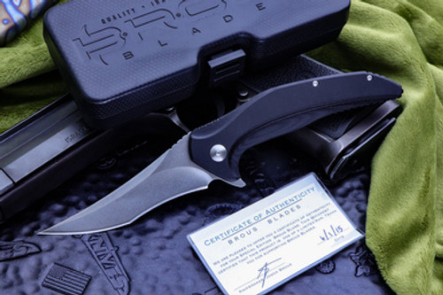 Brous Blades Vendetta Black G-10 4" Stonewash D2