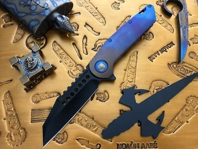 Marfione Custom Warhound Folder Blue Fade Eggshell Titanium M390 DLC Two Tone Apocalyptic