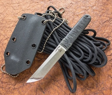Jonathan McNees Fixed Blade Cord Wrap Satin Tanto Neck Knife