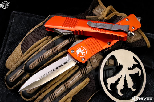Microtech Combat Troodon OTF Automatic Knife Orange 3.8" Dagger Satin 142-4OR