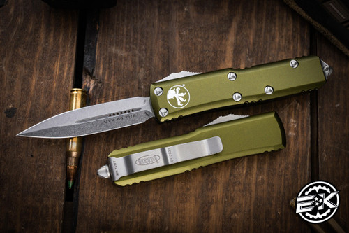 Microtech UTX-85 OTF Automatic Knife OD Green 3.1" Dagger Stonewash 232-10OD