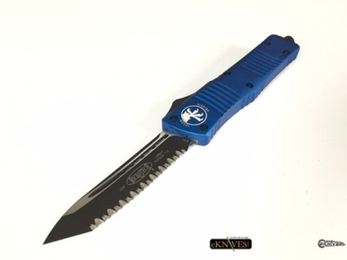 MICROTECH COMBAT TROODON BLUE TANTO BLACK SERRATED 144-3BL