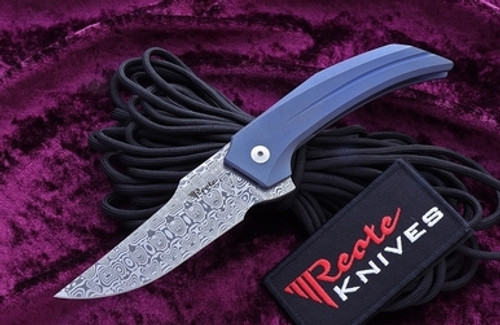Reate Knives/Tashi Bharucha Starboy Blue Titanium Framelock 3.25" Damasteel