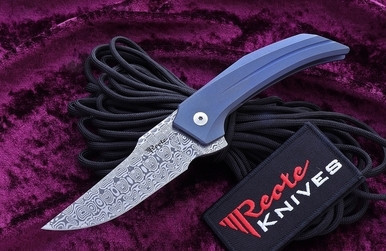 Reate Knives/Tashi Bharucha Starboy Blue Titanium Framelock 3.25" Damasteel