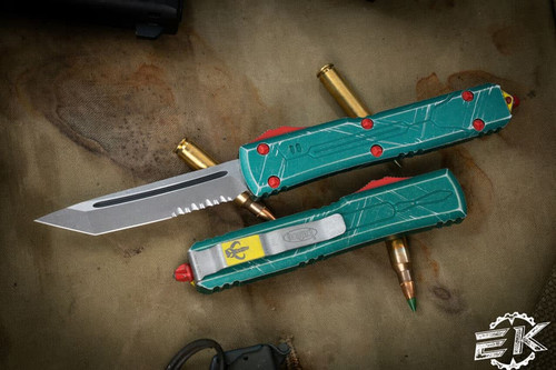 Microtech Bounty Hunter Ultratech OTF Automatic Knife Boba Fett 3.4\" Stonewash Serrated 123-11BH