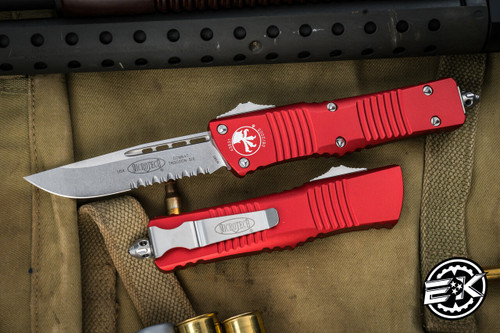 Microtech Combat Troodon OTF Automatic Knife Red 4" Drop Point Serrated Stonewash 143-11RD