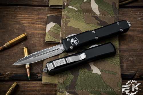 Microtech Ultratech OTF Automatic Knife Black 3.4" Dagger Satin Serrated 122-6