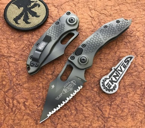 Microtech/Borka Blades Stitch Green Camo Full Serrated M390 169-3GC