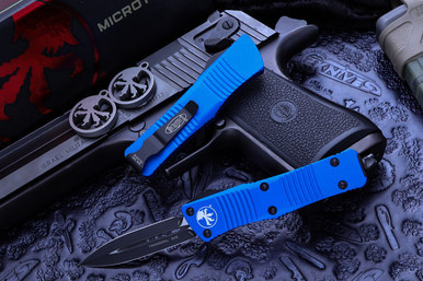 Microtech Troodon Blue OTF Automatic Knife D/E 3" 204P Dagger Black 138-1BL