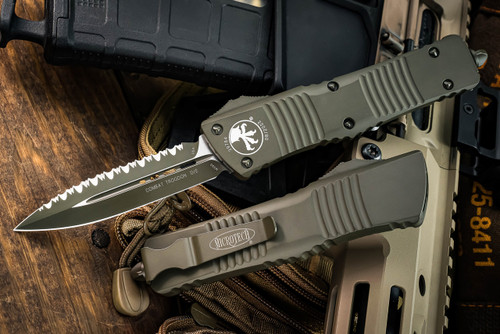 Microtech Combat Troodon OTF Automatic Knife OD Green Cerakote 3.4\" Cerakote OD Dagger Serrated 142-3COD