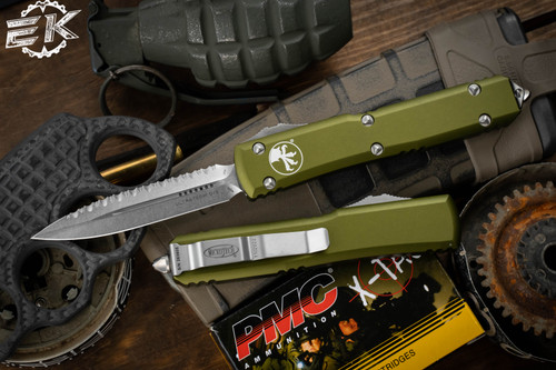 Microtech Ultratech OD Green OTF DE 3.4" Stonewash Serrated 122-12OD