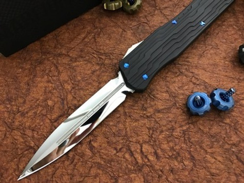 Microtech Marfione Cypher OTF Blue Accents DE Mirror Polish M390