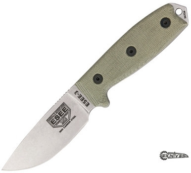 ESEE MODEL 3 GREEN CANVAS MICARTA SURVIVAL KNIFE PLAIN