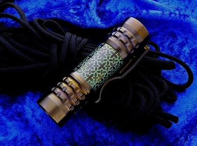 Ti2 Design/CWF Pele' Flashlight Bronze Anodized Green Damask Etch Titanium