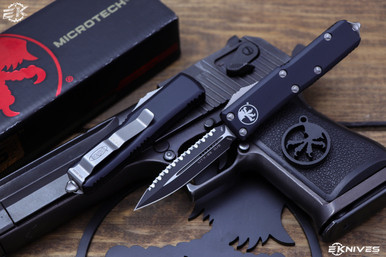 Microtech UTX-85 OTF Automatic 3" Dagger Black M390 Serrated 232-3