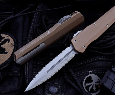 Microtech Cypher Tan OTF Stonewash Double Serrated 242S-D12TA John Wick 3