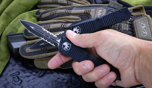 Microtech Troodon OTF Automatic Knife D/E Black 3" Serrated 138-2T