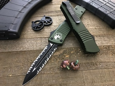 Microtech Combat Troodon OTF Automatic Knife OD Green 3.8" Double Serrated Black 142-D3OD