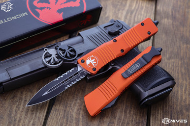 Microtech Combat Troodon Orange OTF Automatic 3.8" Dagger Serrated Black 142-2OR