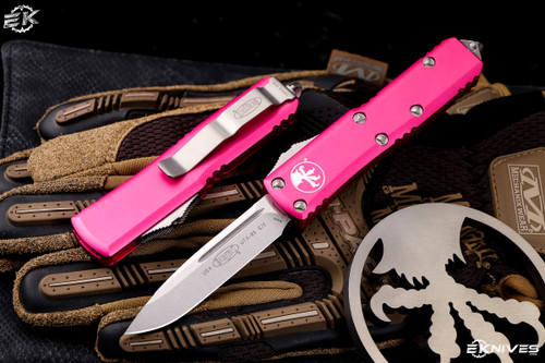 Microtech UTX-85 Pink OTF Automatic Knife 3" Stonewash Drop Point 231-10PK
