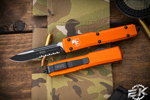 Microtech Ultratech OTF Automatic Knife Orange 3.4" Drop Point Black Serrated 121-2OR
