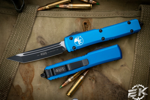 Microtech Ultratech OTF Automatic Knife Blue 3.4\" Tanto Black 123-1BL\n