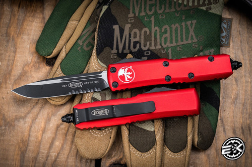 Microtech UTX-85 OTF Automatic Knife Red 3\" Black Serrated 231-2RD