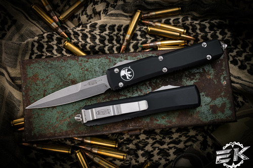 Microtech Ultratech OTF Automatic Knife Black 3.4\" Bayonet Stonewash 120-10