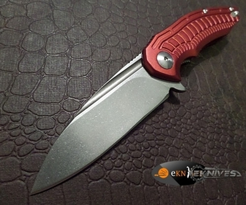 BROUS BLADES BIONIC RED FLIPPER KNIFE STONEWASH PLAIN BLADE