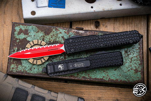  Microtech Ultratech \"Sith Lord\" OTF Automatic Knife 3.4\" Dagger Red Serrated 122-3SL