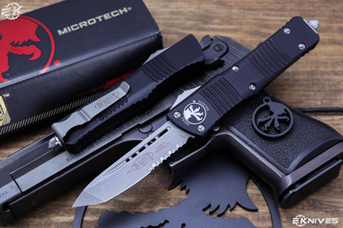 Microtech Combat Troodon OTF Automatic 3.8" Tanto M390 Stonewash Serrated 144-11
