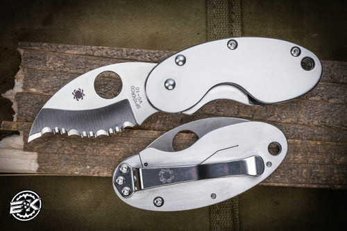 Spyderco Stainless Steel Cricket Folding Knife 1.875\" Satin Spyderedge Serrated C29S