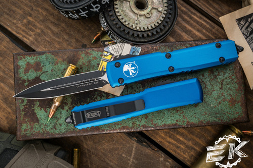 Microtech Ultratech OTF Automatic Knife Blue 3.4\" Dagger Black 122-1BL