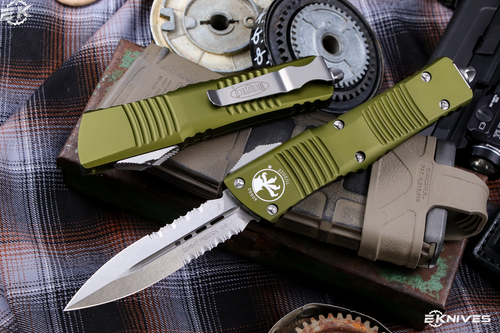 Microtech Combat Troodon OD Green OTF Automatic 3.8\" M390 Dagger Serrated Stonewash 142-11OD