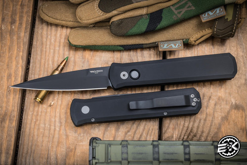ProTech Godfather Automatic Folding Knife Black 4.0\" Black Bayonet 921