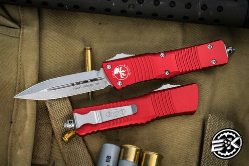  Microtech Combat Troodon OTF Automatic Knife Red 3.8\" Dagger Stonewash 142-10RD